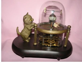 Meď Mosadz ČÍNSKY remesiel dekorácie Ázijské ree doprava Vzácne Diela Nádherné ryby-pot sklo stroj hodiny s cute cat