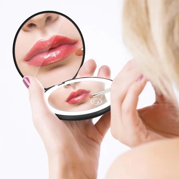 Mini Prenosné led make-up zrkadlo USB10x Zväčšenie Prenosné Skladacie vrecko zrkadlo Cestovné make-up Zrkadlo Krásy make-up Nástroje 15