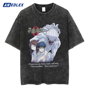 Muži Harajuku Streetwear Vypraté Tričko Japonské Anime Tlač Vintage T-Shirt 2023 Lete Krátky Rukáv Bežné Bavlna Topy Tees