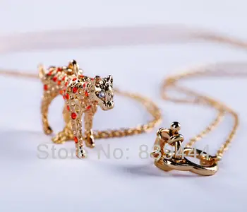 Móda Ideálny Zlatá Farba Šperky Roztomilý Crystal Leopard ako Náramok v Štýle Náhrdelník v Náhrdelníky & Prívesky 13