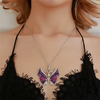 Móda Strieborná Farba Reťazca Farebné Crystal Veľký Motýľ Náhrdelník Prívesok Pre Ženy, Nový Vintage Roztomilý Strany Šperky Dievča, Darček 7