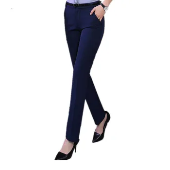 Móda Ženy nohavice plus veľkosť formálne OL jar jeseň roku 2017 nový office dámske jednofarebné Slim Polovice pás nohavice