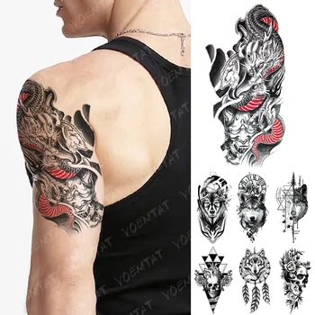 Nepremokavé Dočasné Tetovanie Nálepky Japonský Drak Pradžňa Flash Tetovanie Vlk Totem Lebky Body Art Rameno Falošné Tetovanie Ženy Muži 6