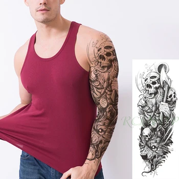 Nepremokavé Dočasné Tetovanie Nálepky Vlk Lebka Človeka Ax Zvierat Plný Rameno Falošné Tatto Flash Tetovanie pre Mužov, Ženy 18
