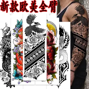 Nepremokavé Dočasné Tetovanie Nálepky Vlk Lebky Strane Kvet Plný Rameno Falošné Tatto Flash Tetovanie Rukáv Veľké Veľkosti pre Mužov, Ženy 10