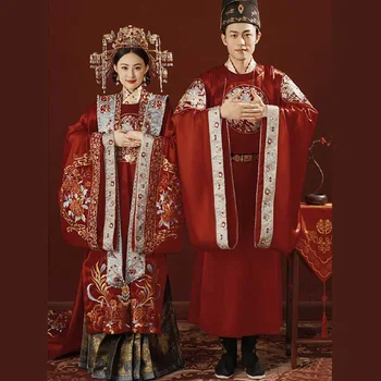 Nevesta Ženícha Kvetinové Výšivky Luxusné Moderné Červené Čínsky Štýl, Lištovanie Svadobné Šaty Orientálna Hanfu 7