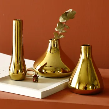 Nordic štýl iny svetlo luxusné zlaté keramické malá váza, sušené kvety kvetinové usporiadanie pracovnej plochy dekorácie, svadobné dekorácie 2