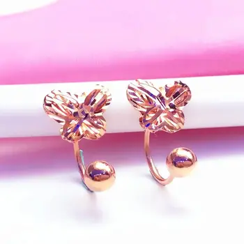 Nové 585 fialové zlato motýľ náušnice pre ženy, sladké a svetlo luxusné 14 karátové ružové zlato v tvare U skrutku uchu, gombíky, šperky 16