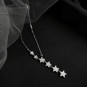 Nové 925 Sterling Silver Zirkón Star Náhrdelník s Príveskom, Módne Mincový Striebro Šperky Vyhlásenie pre Ženy Bijoux 2