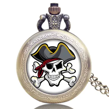 Nové a Kvalitné Vreckové Hodinky Starožitné Pirate Skull Módny Štýlový Dizajn s Náhrdelník Muž Žena Hodiny reloj de bolsillo