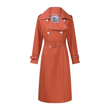 Nové dámske oblečenie Pása nadol dvojradu Pracky Windbreaker Nad Kolená-dĺžka Kabát Ženy Dlho-dĺžka Farba Klope Módne Kabát 5