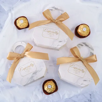 Nové Kreatívne Marbling Papier Candy Boxy Svadobné Dary Box pre Hostí Strana navrhne Baby Sprcha Láskavosti Čokoláda Boxy Balík 5