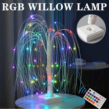 Nový 60 LED Willow Nočné Svetlo Farebné Strom, Diaľkové Ovládanie, stolná Lampa s 7 Svetelné Režimy RGB Rozprávkovej Atmosféry Lampy 8