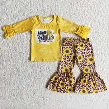 Nový Príchod Deti Vysoko Kvalitné Oblečenie Set Sa Batoľa Dievčatá Prehrabať Dlhý Rukáv Oblečenie S Leopardím Vzorom A Slnečnice Vzor Oblečenie 4