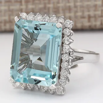 Námestie Mora Blue Rakúskeho Kryštálu Akvamarín Topaz Kamene, Diamanty Prstene pre Ženy 18k Biele Zlato Strieborná Farba Bague Šperky