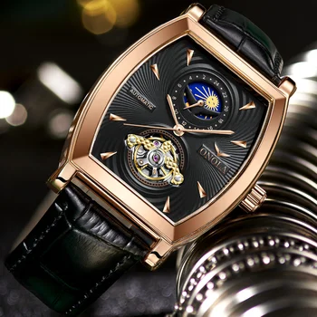 ONOLA Luxusný Dizajn Automatické Hodinky Business Nepremokavé pravej Kože Kapela Kostra Muži Mechanické náramkové hodinky 7