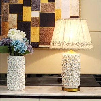 OURFENG Moderné LED Tabuľka Stolná Lampa Medi Kvety Romantické Nočné Svetlo Keramické Art Deco Foyer Úradu Spálňa Jedáleň 6