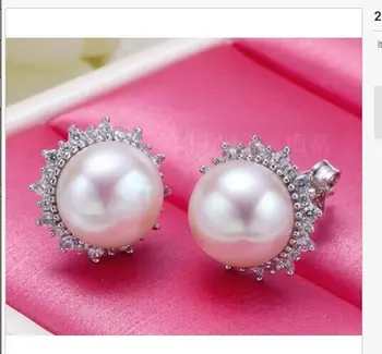 očarujúce pár 9-10 mm south sea white pearl stud náušnice 925silver 7