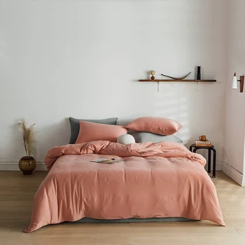 Pletené bavlnené obliečky nastaviť Pevné perinu nastaviť AB strane obliečky moderných domov 4pcs Karamel sivá posteľná bielizeň mäkká montáž posteľ nastaviť
