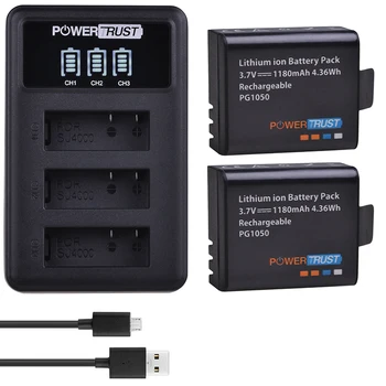 PowerTrust 2x PG1050 Batérie + LED 3Slots USB Nabíjačku Pre SJCAM SJ4000 M10 SJ5000 SJ5000X Pre EKEN H9 H9R H8R H8 GIT PG900 18
