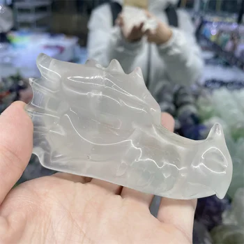 Prírodné Fluorite Crystal Dragon Hlava Lebka Ručne Vyrezávané Leštené Drahokam Domáce Dekorácie Kolekcie Darček 9