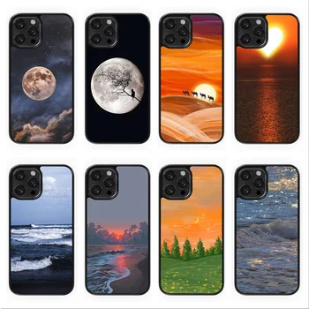 Prírodné Scenérie puzdro pre iPhone 14 Pro Max 11 12 13 Pro Vlny západ Slnka Mesiac Pevný Kryt Silikónový Nárazník Pre iPhone 7 8 Plus X XR XS 1