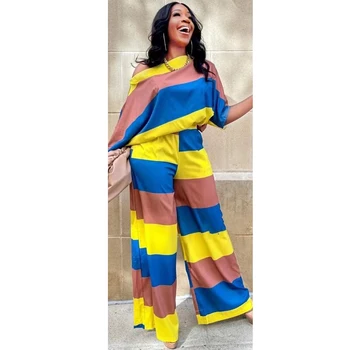 Pán Hunkle Afrike Jumpsuit Pre Ženy Sexy Šikmé Golier Polovičný Rukáv Voľné Femme Oblečenie Pruhované Farby Blok Party Fashion Romper 8