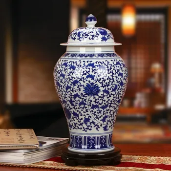Qing Dynastie Starovekého domov zdobia Porcelánová Váza Chrámu jar Modrý a Biely Zázvor Jar Keramická váza kvet Jingdezhen deco váza 5