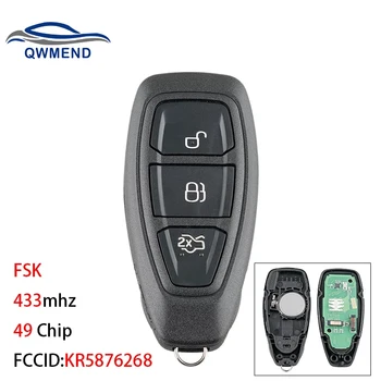 QWMEND 3BUT Diaľkové Auto Kľúč pre Ford Focus C-Max, Focus Grand C-Max, Mondeo 2014-2018 Kľúč pre Auto 433mhz ID49 Čip KR5876268 FSK