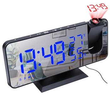 Reloj despertador digitálne electrónico para mesa, dispositivo de proyección de techo con alarma, Rádio FM, USB, para escritorio 11