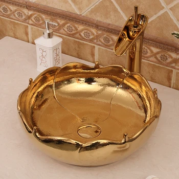 Ručné Porcelánové Umývadlo Pultu Keramické umývadlo Kúpeľňa Umývadlo zlatý
