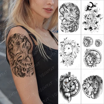 Sexy Zvierat Nepremokavé Dočasné Tetovanie Nálepky Fox Tiger, Lev, Pivónia Tabuľka Body Art Falošné Tetovanie Muži Ženy 3D Prevod Tetovanie 17