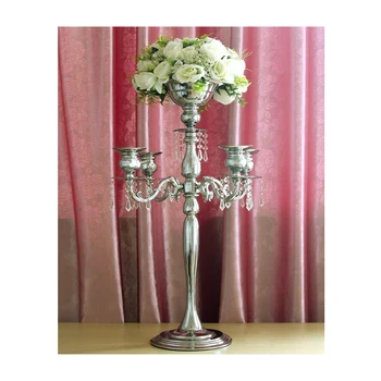 Silver Výška 76 cm gold 5 Hláv Crystal Candelabra, svietnik, svadobné Vrchol, kvetinové misy svietnik s prívesky 7