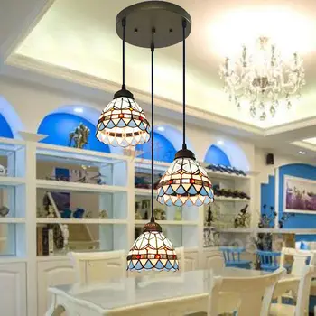 Stredomorský štýl 3 Sklenené Tienidlo E27 moderný prívesok svetlá pre jedáleň reštaurácia svetlá svietidlo lamparas prívesok lampy 15