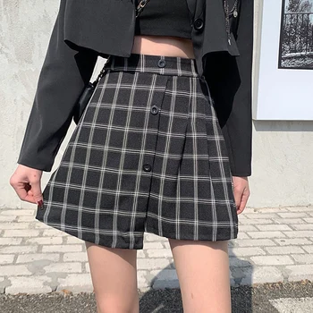 Streetwear Ženy Mini Sukne Bežné Kórejský Harajuku Lady Lete Vysoký Pás A-Line Tlačidlo Koberčeky Skladaný Sukne, Elegantné Módne 15