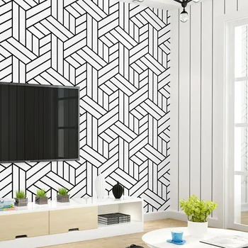 Stručný Nordic INY 3D PVC Tapety Čierne Mriežky, Obývacia Izba, Spálňa Pozadí Domova Abstraktných De Parede 18