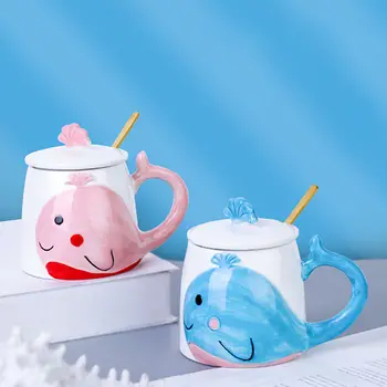 Svetlo luxusné veľryba keramický hrnček s vekom lyžica,kórejský štýl zvierat hrnčeky,3D šálku kávy kreatívne šálky business office pohár Drinkware 9