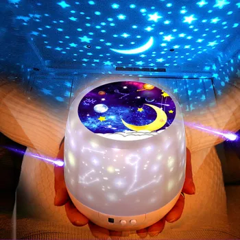 Teplé Farebné Hviezdne Nebo Projektor Nočné Svetlo Rotácie Mesiaca Nočné Lampy, USB Nabíjanie Pre Romantický Darček k Narodeninám, Baby, Deti 1