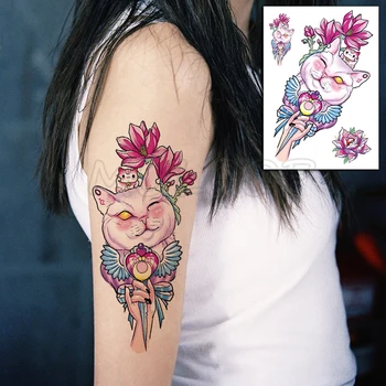 Tetovanie Nálepky Láska Srdce Krídla Prihlásiť Anime Šťastie Mačka Lotosový Kvet Cartoon Prvok Dočasné Falošné Tetovanie pre Ženy, Mužov, Body Art 13