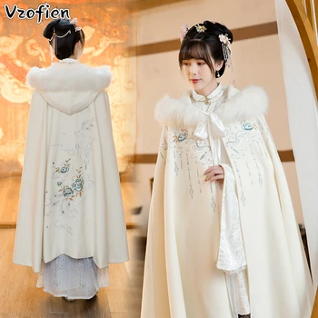 Tradičná Čínska Hanfu Cape Plášť Jeseň Zima Ženy, Orientálne Dávnych Princezná Kabát Tang Výšivky Víla Plášť 18