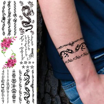 Tribal Dragon Totem Dočasné Tetovanie Pre Mužov, Ženy Indickej Náramok Scorpion Viniča Falošné Tetovanie Realistické Nepremokavé Tetovanie Nálepky 17