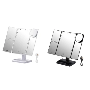 Trifold make-up Zrkadlo S 22 LED Svetlá,10X/3X/2X Zväčšenie Prenosné Násobne Osvetlené Stôl písací Stôl Kozmetické Zrkadlo 13