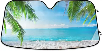 Tropická Palma Beach čelného skla slnečník Blokuje UV Žiarenie Slnečná Clona Chránič Skladacia Slnečná Reflektor, aby sa Vaše Vozidlo 7