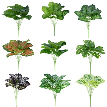 Umelé Rastliny Palmových Listov Plastové Trávy Zelené Listy pre Domova Letná Party Dekorácie, Svadobné Centerpieces Falošné Kvet