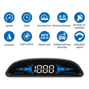 Univerzálny Auto Bezdrôtový HUD Displej Digitálne GPS Tachometer Viac-rýchlosť Alarm 3