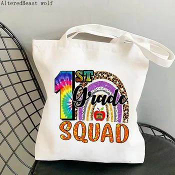 Učiteľ dodávky Shopper taška Prvý Stupeň Rainbow Dievčatá Učiteľ Taška Harajuku Nakupovanie Plátené tašky dievča Tote Ramenný Lady darčeková Taška 3