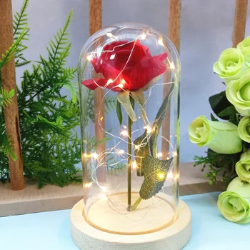 Večný Rose s Nočné Svetlo V Sklenenou Kupolou Kráska a Zviera Rose Dekoratívne Kvety valentín Darček Ženy, Matky Deň Dary 17