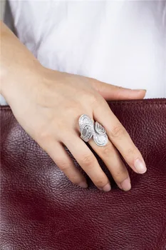 Veľké Šumivé 925 Sterling Silver ring Luxusné Leaf Pripraviť Simulované Diamond Koktail Snubné Prstene Pre Ženy Šperky darček 8