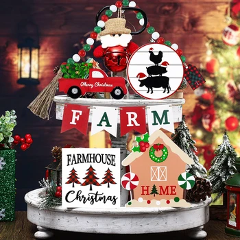 Vianočné Falošné Zasadiť Strom Domov Zásobník Dekorácie Vrstvený Ornament Auto Santa Claus Ploche Farmy Dekoratívne Známky Festival Dodávky 13