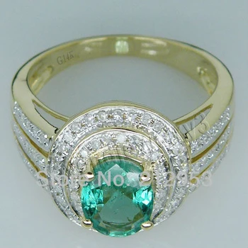 Vintage Oválne 6x8mm Pevné 14kt Žlté Zlato Prírodné Emerald Krúžok, Diamant Kolumbijskej Emerald Šperky BAB001417